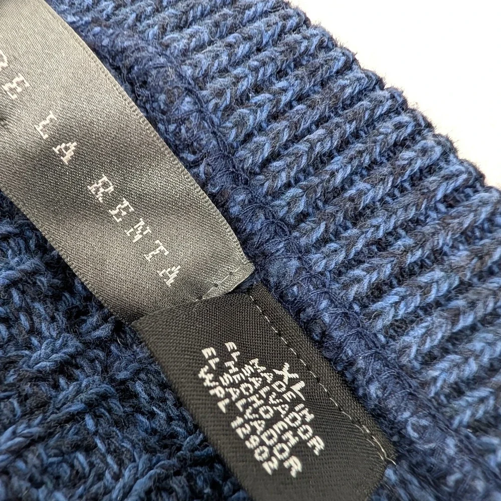 Oscar de la Renta Henley Sweater Blue Waffle Knit Cotton Blend XL